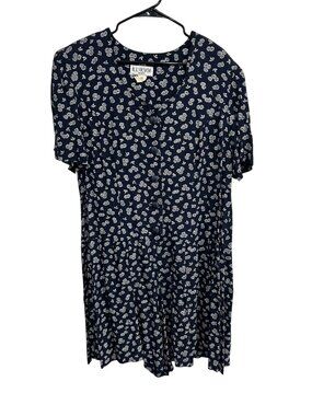 Vintage R.J. Stevens Floral Short Sleeve Romper Navy White Sz 20 Bohemian Retro
